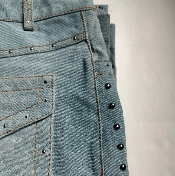 USA Bikers Dream Apparel Leather Blue Studded Pockets Boot Cut Pants Women's 14